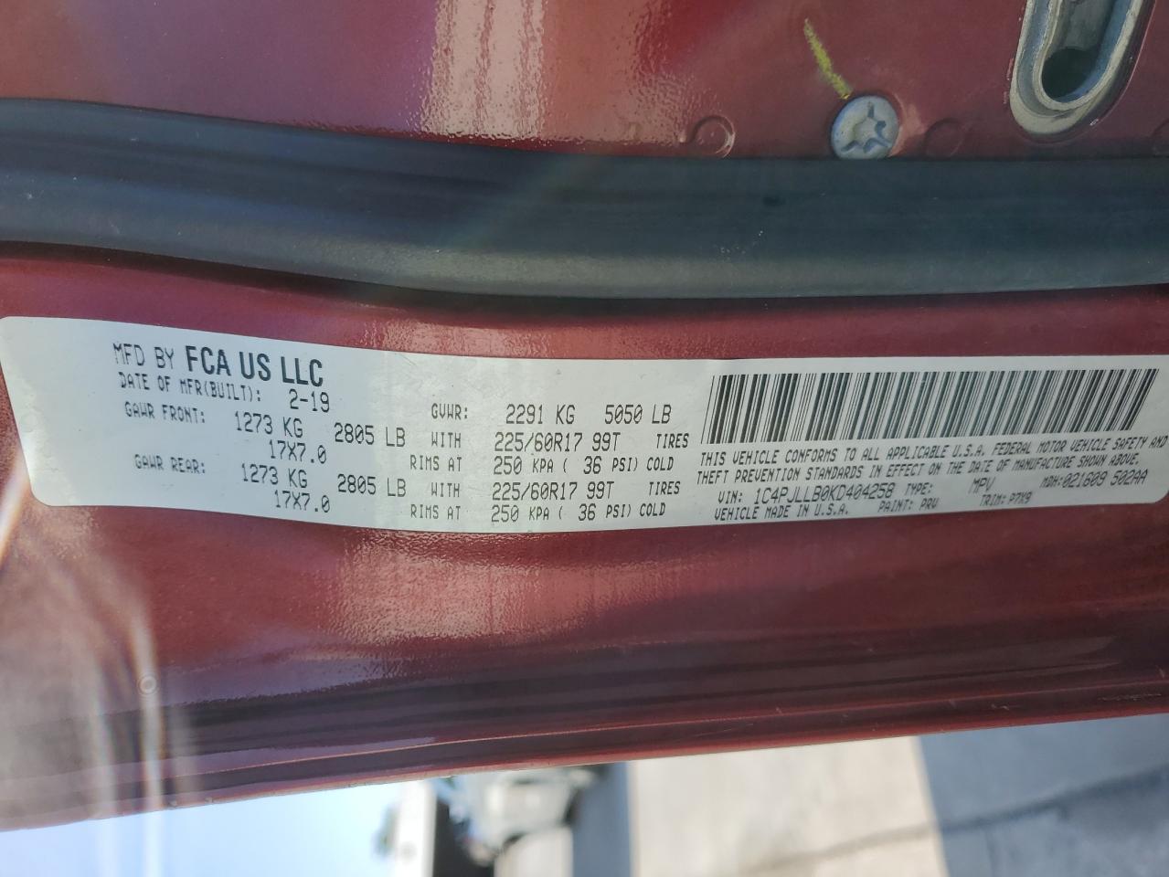 1C4PJLLB0KD404258 2019 Jeep Cherokee Latitude Plus