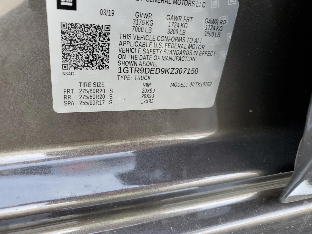 1GTR9DED9KZ307150 2019 GMC Sierra K1500 Slt