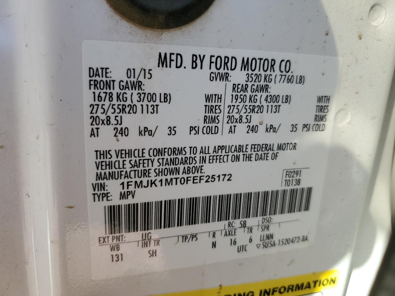 1FMJK1MT0FEF25172 2015 Ford Expedition El Platinum