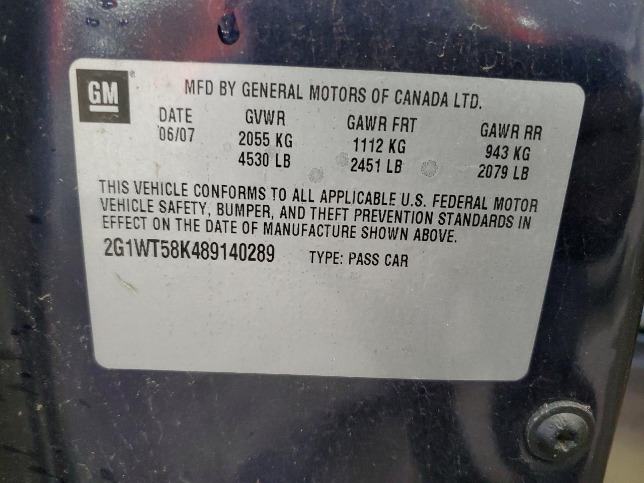 2G1WT58K489140289 2008 Chevrolet Impala Lt