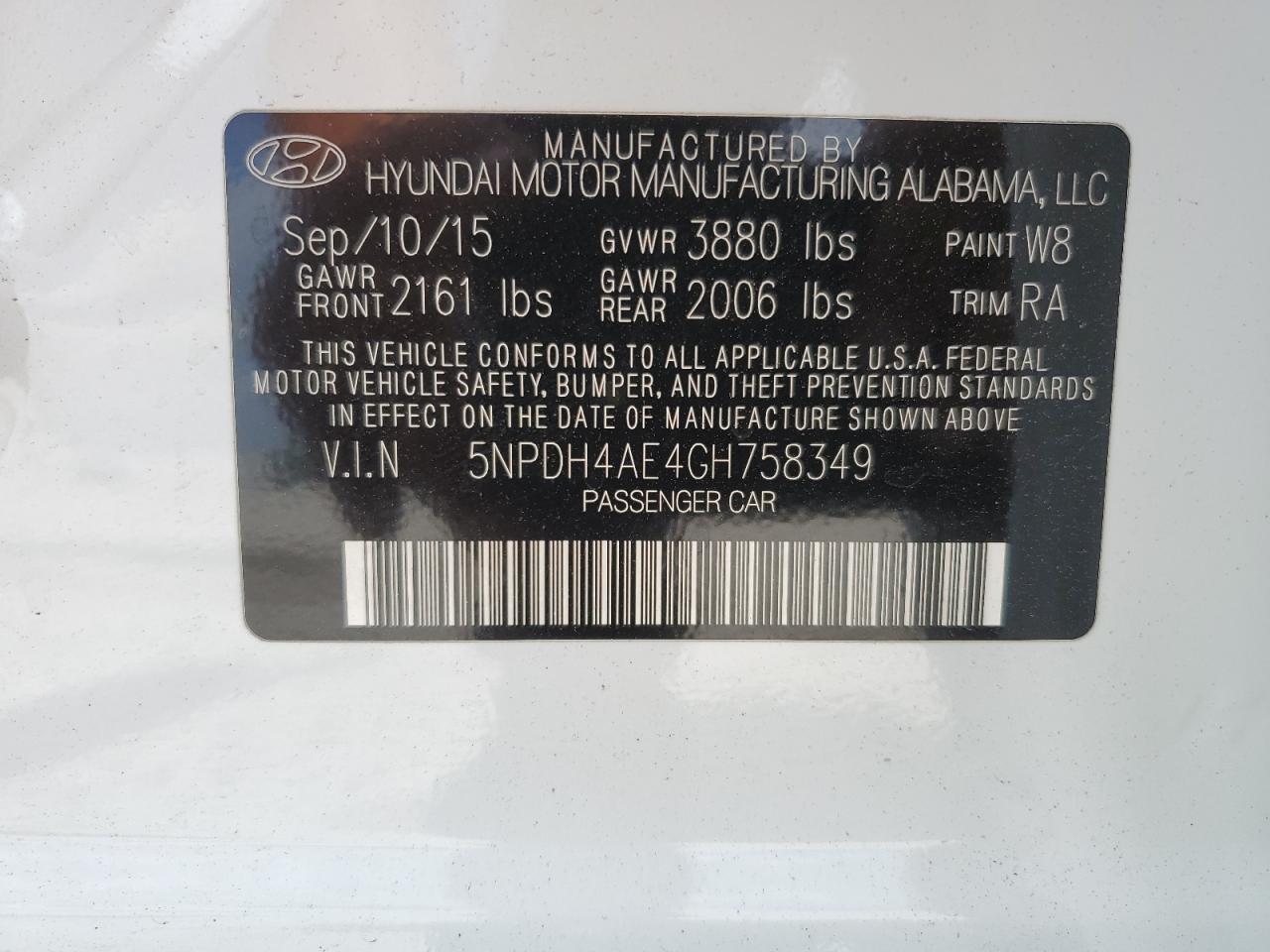 5NPDH4AE4GH758349 2016 Hyundai Elantra Se