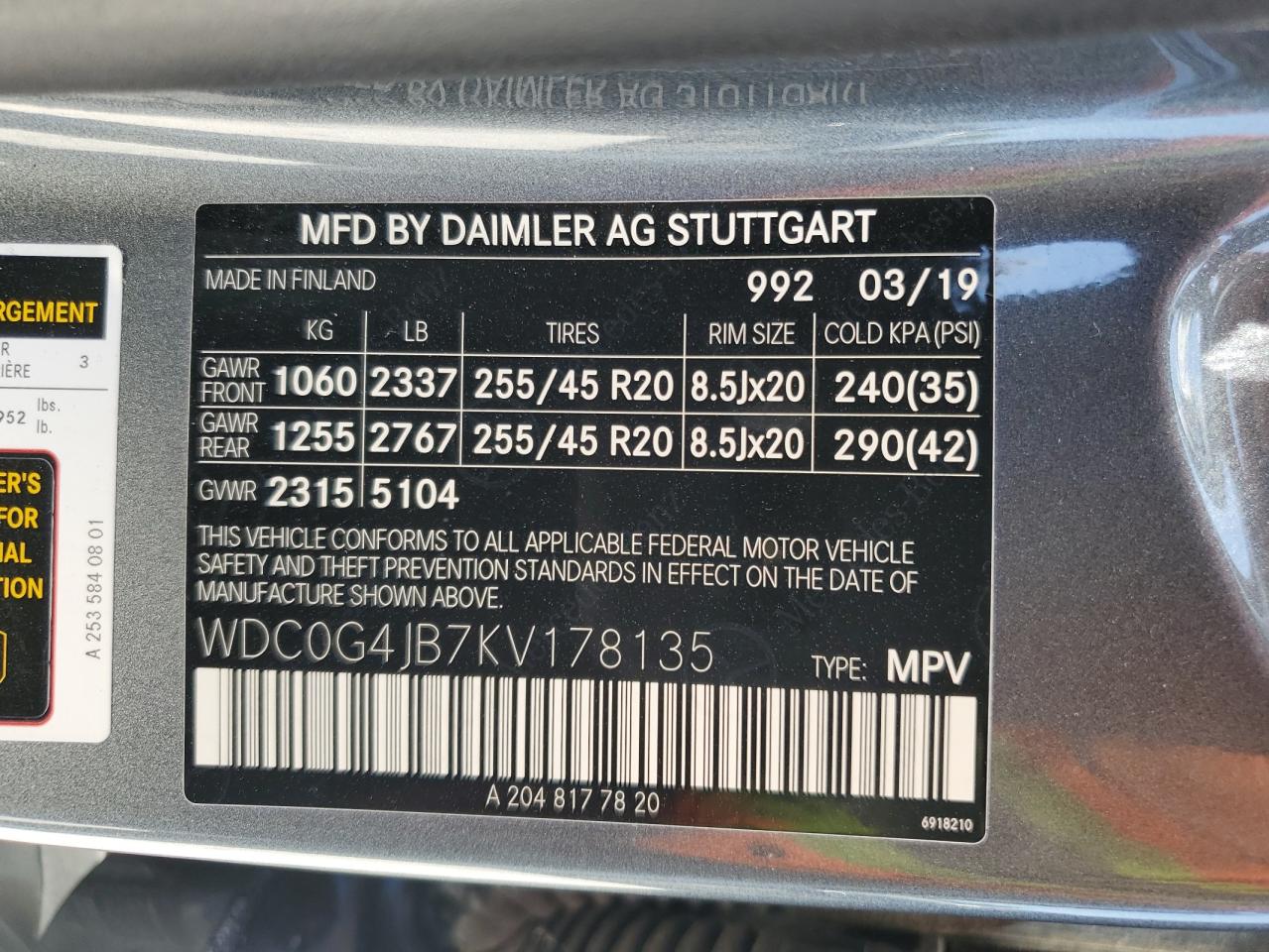 WDC0G4JB7KV178135 2019 Mercedes-Benz Glc 300