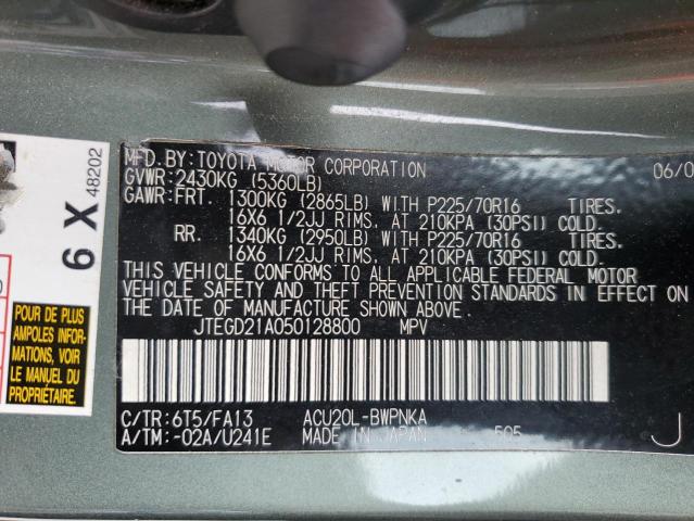 2005 Toyota Highlander VIN: JTEGD21A050128800 Lot: 56524754