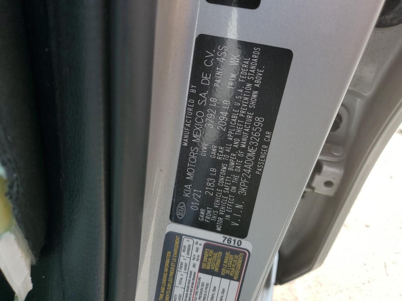 3KPF24AD0ME326598 2021 Kia Forte Fe