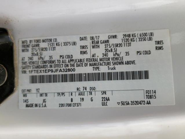 2018 Ford F150 Super Cab VIN: 1FTEX1EP9JFA32800 Lot: 53528554