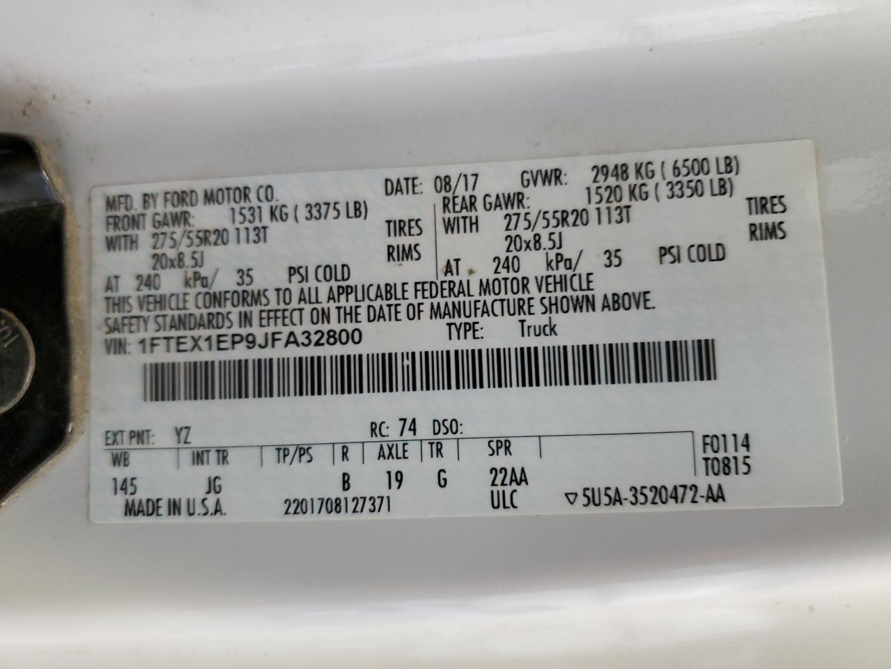 1FTEX1EP9JFA32800 2018 Ford F150 Super Cab