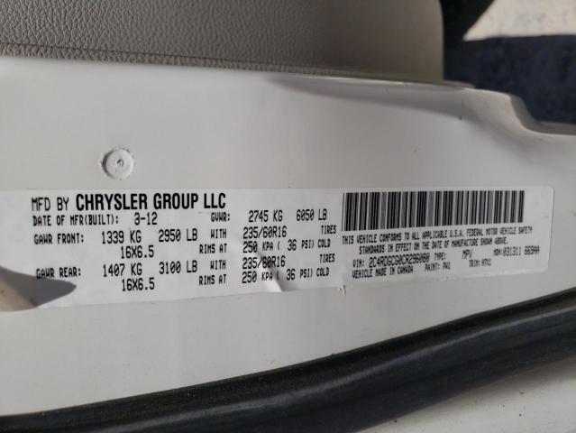 2012 Dodge Grand Caravan Sxt VIN: 2C4RDGCG0CR296080 Lot: 56338984