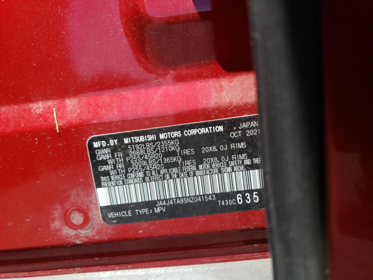 JA4J4TA85NZ041543 2022 Mitsubishi Outlander Es