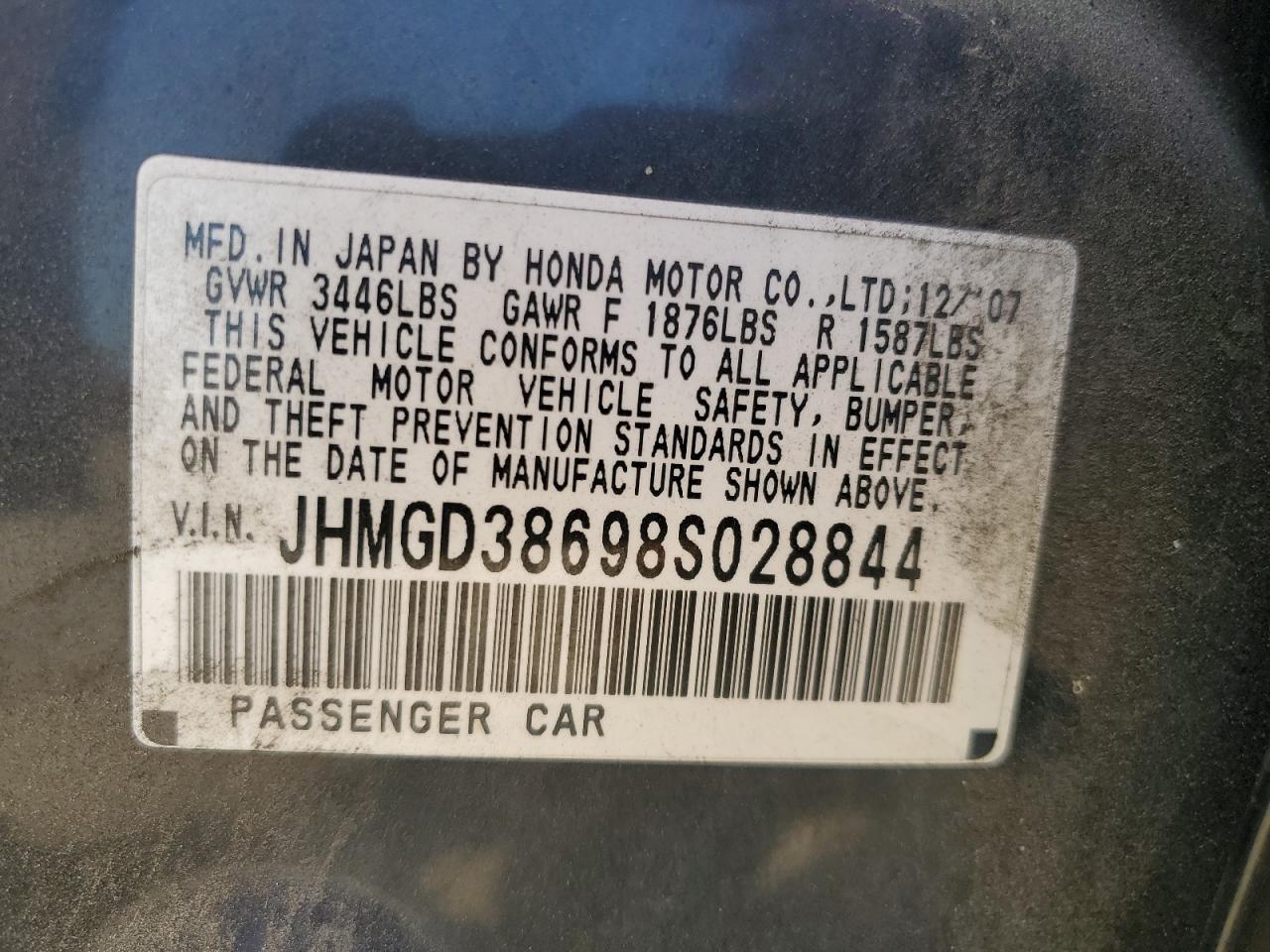 JHMGD38698S028844 2008 Honda Fit Sport