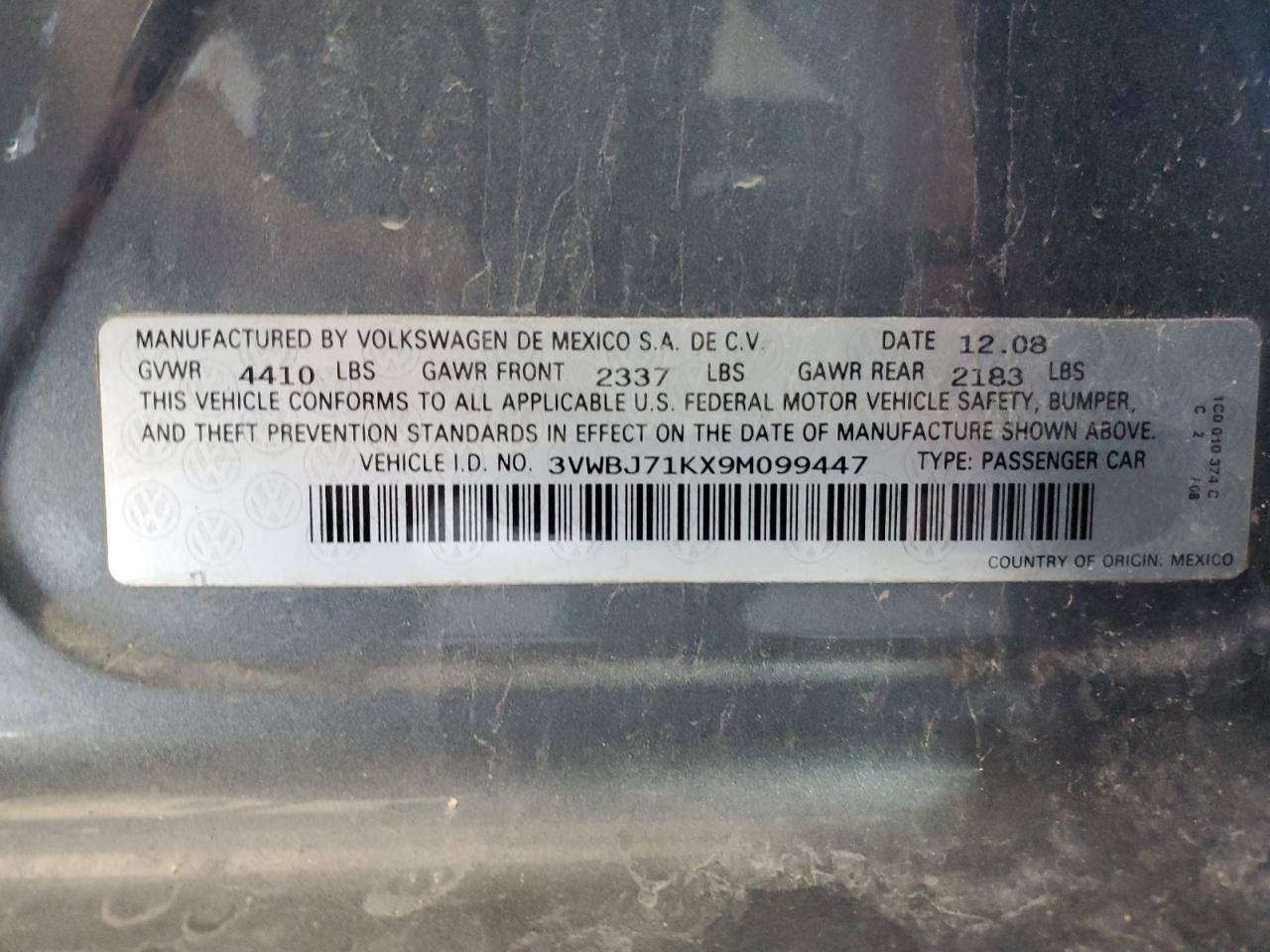 3VWBJ71KX9M099447 2009 Volkswagen Gli