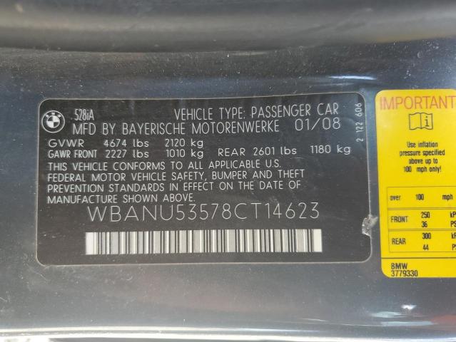 2008 BMW 528 I VIN: WBANU53578CT14623 Lot: 55637614