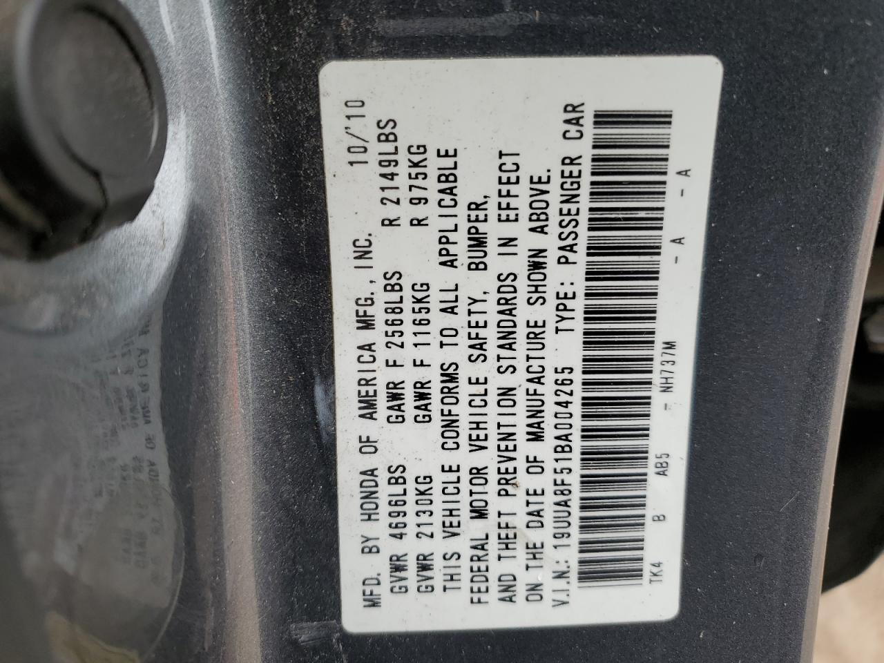 19UUA8F51BA004265 2011 Acura Tl