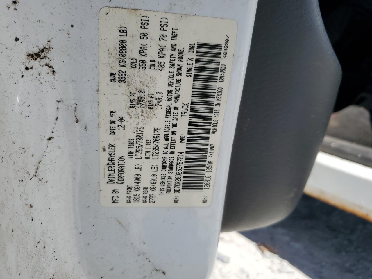 3D7KR28D25G767214 2005 Dodge Ram 2500 St