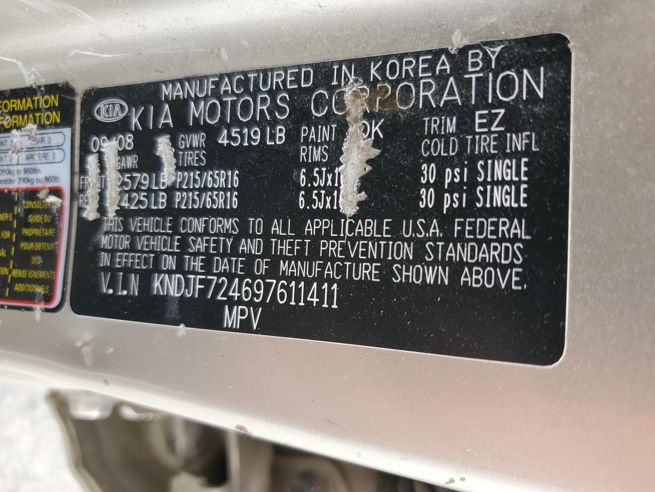 KNDJF724697611411 2009 Kia Sportage Lx