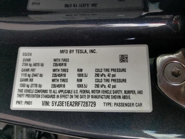 5YJ3E1EA2RF728729 2024 TESLA MODEL 3 - Image 12