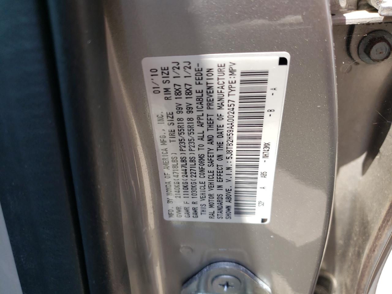 5J8TB2H59AA002457 2010 Acura Rdx Technology