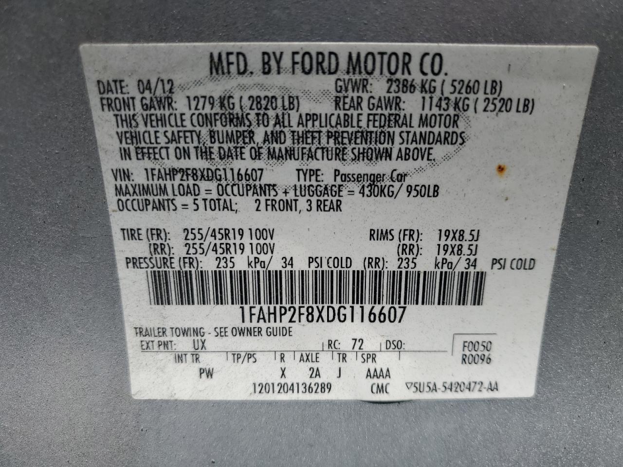 1FAHP2F8XDG116607 2013 Ford Taurus Limited