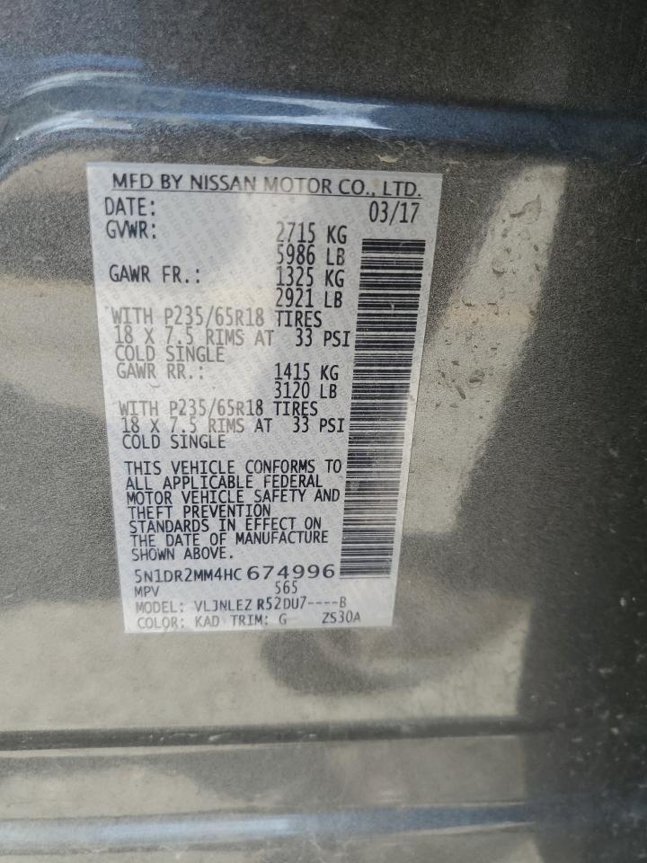 5N1DR2MM4HC674996 2017 Nissan Pathfinder S