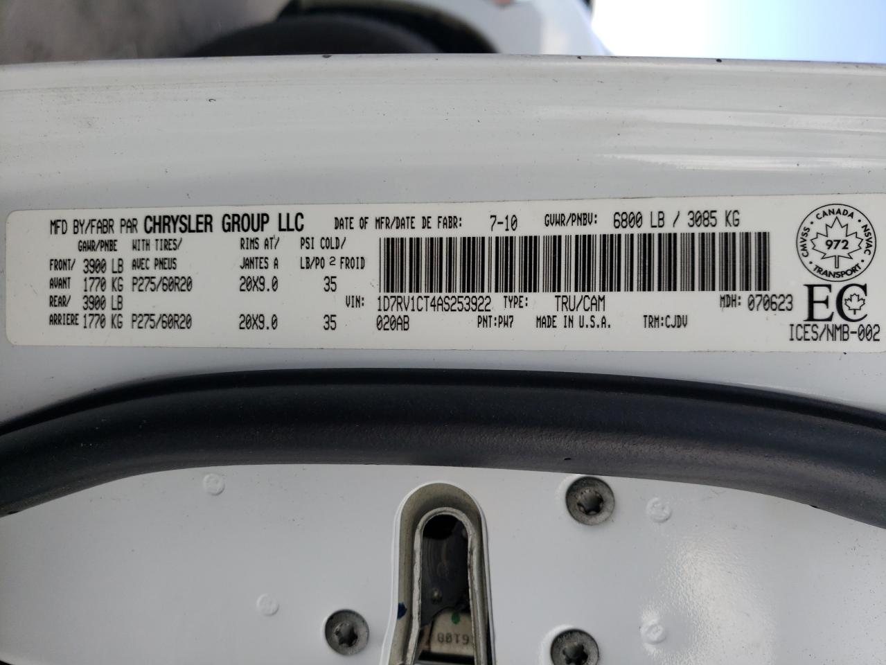 1D7RV1CT4AS253922 2010 Dodge Ram 1500