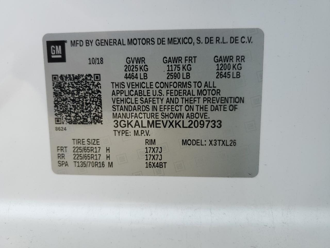 3GKALMEVXKL209733 2019 GMC Terrain Sle