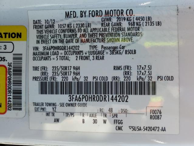 2013 Ford Fusion Se VIN: 3FA6P0HR0DR144202 Lot: 54800464