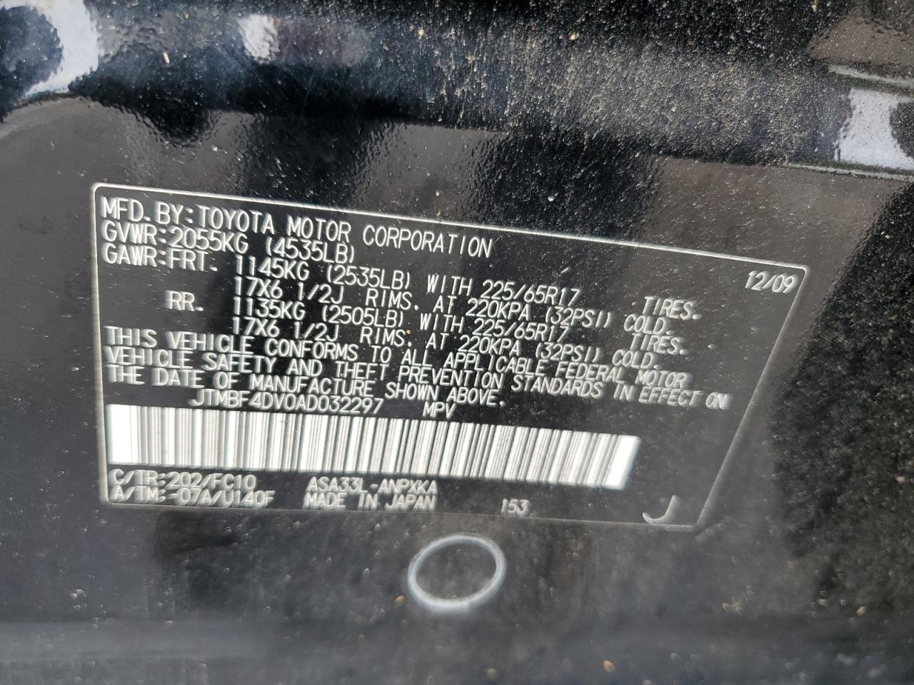 JTMBF4DV0AD032297 2010 Toyota Rav4