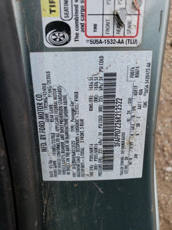 3FAFP07Z26R212522 2006 Ford Fusion Se