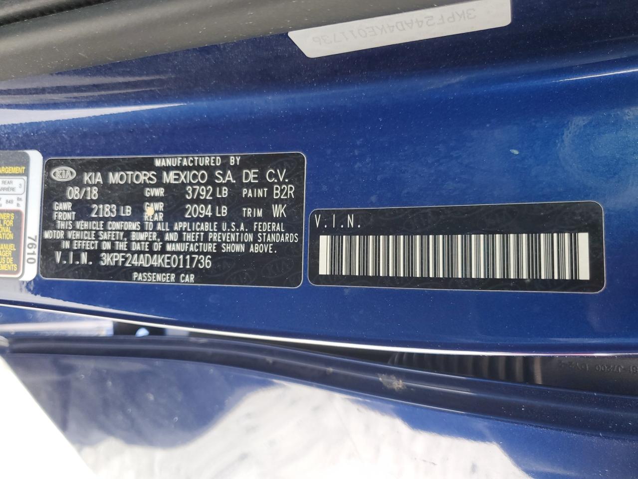 3KPF24AD4KE011736 2019 Kia Forte Fe