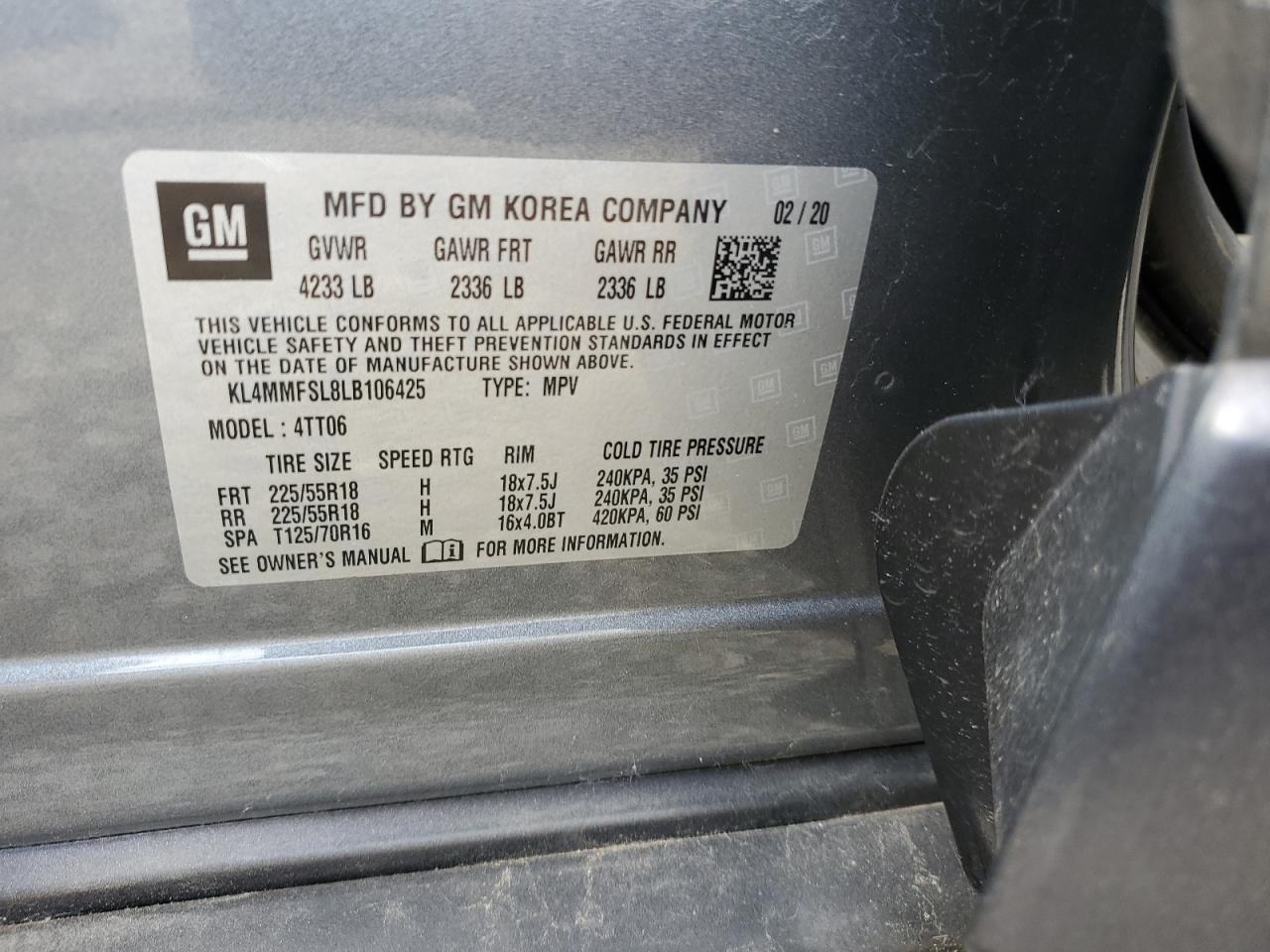 KL4MMFSL8LB106425 2020 Buick Encore Gx Essence