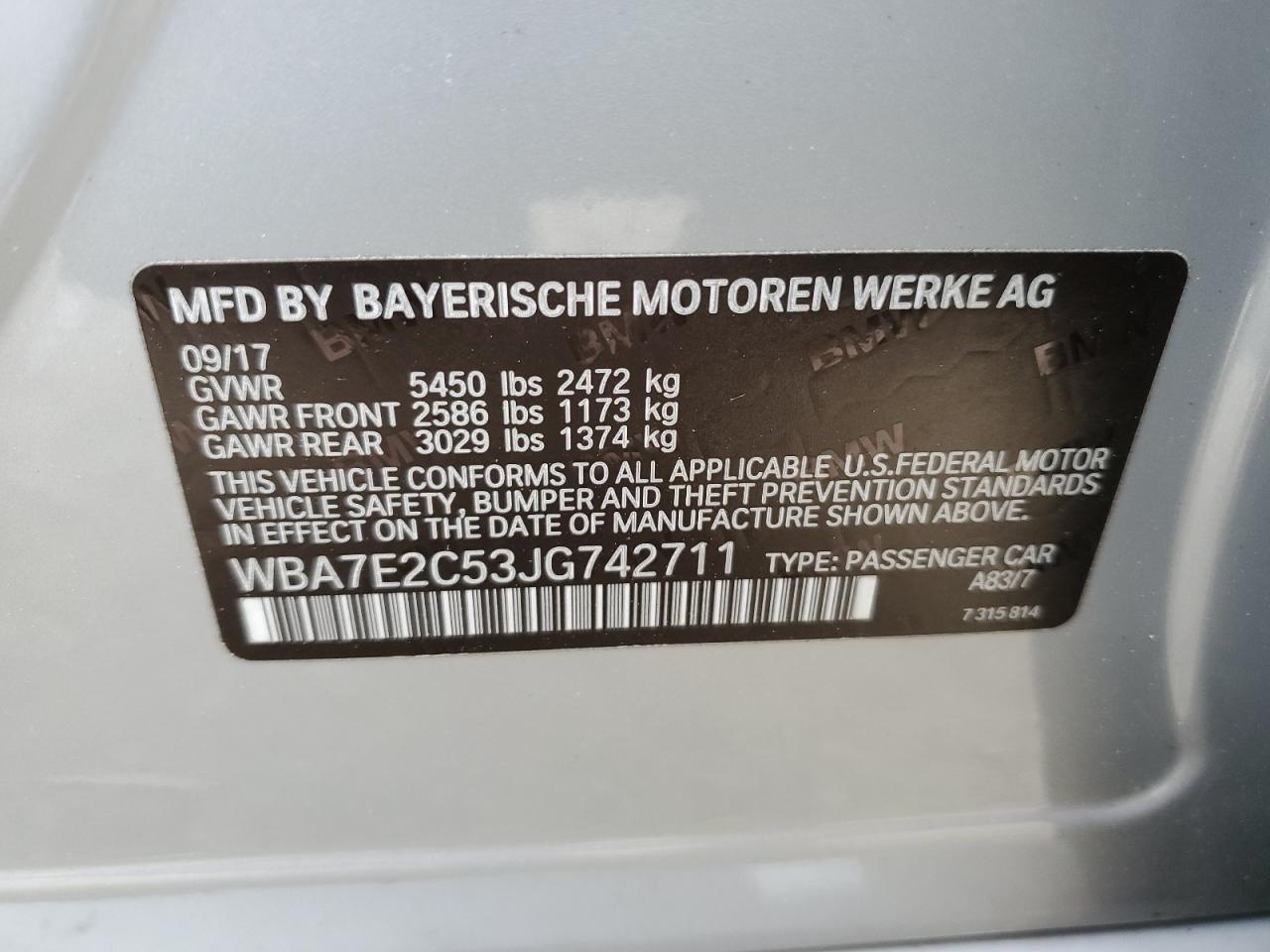 WBA7E2C53JG742711 2018 BMW 740 I