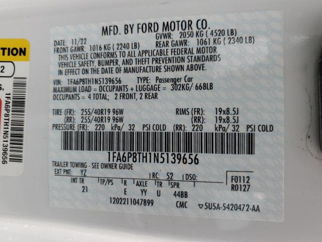 2022 Ford Mustang VIN: 1FA6P8TH1N5139656 Lot: 57236734