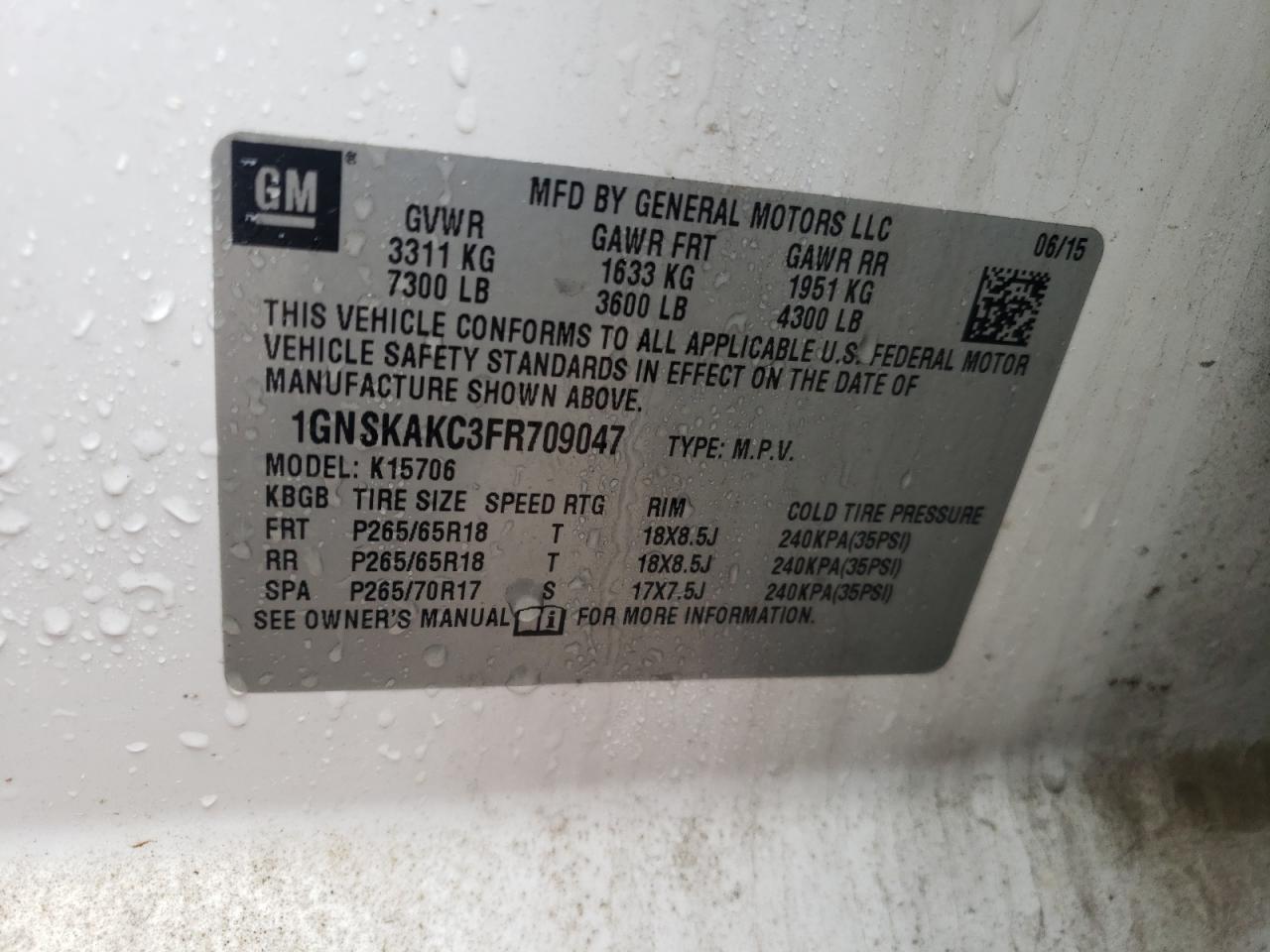 1GNSKAKC3FR709047 2015 Chevrolet Tahoe K1500 Ls