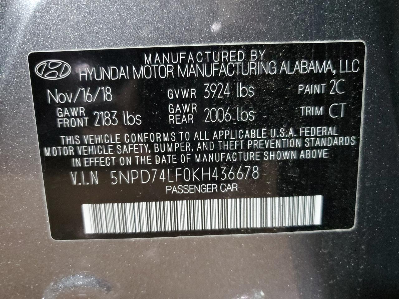 5NPD74LF0KH436678 2019 Hyundai Elantra Se