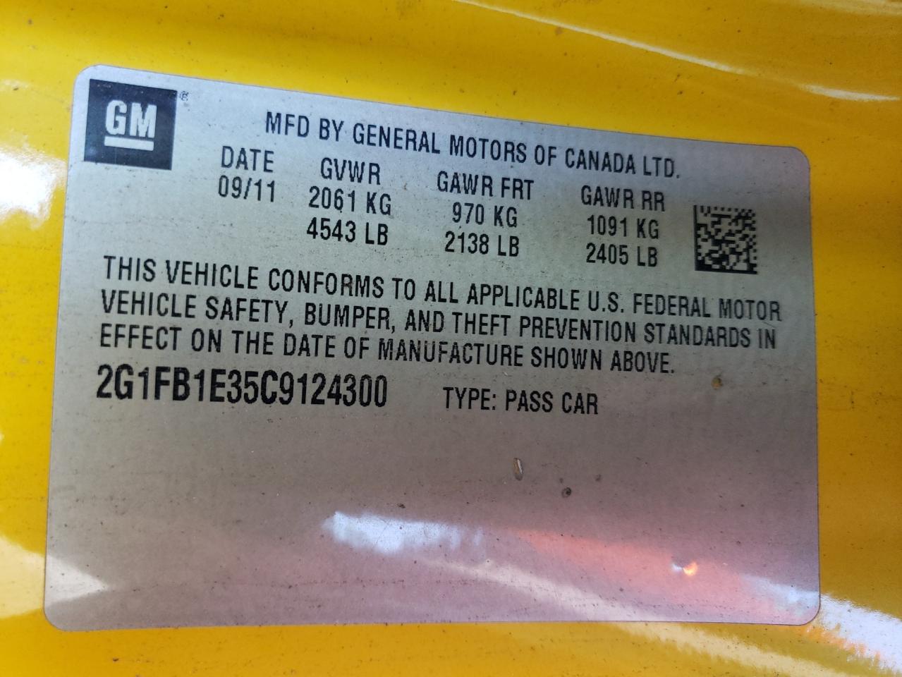 2G1FB1E35C9124300 2012 Chevrolet Camaro Lt