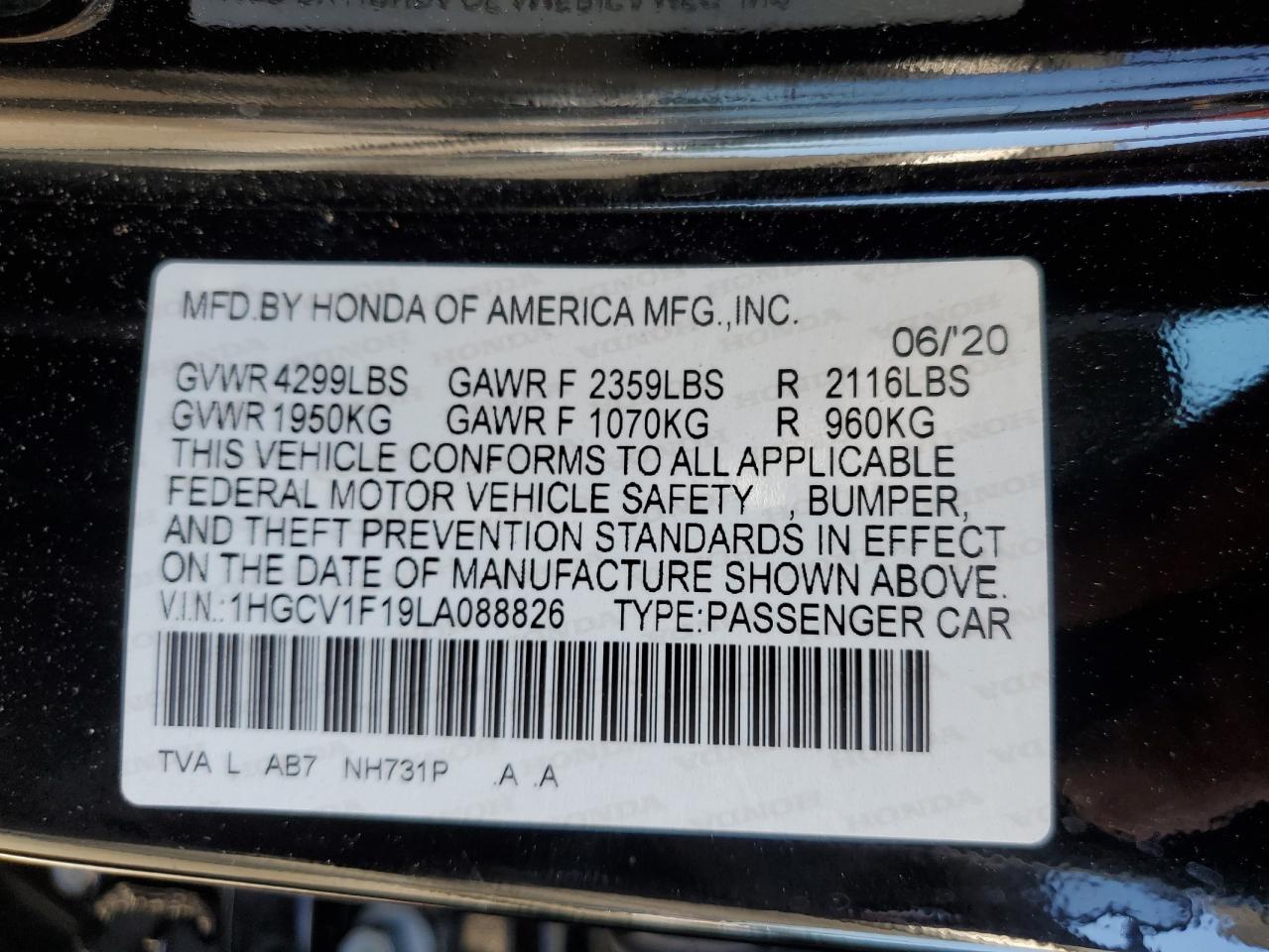 2020 Honda Accord Lx vin: 1HGCV1F19LA088826