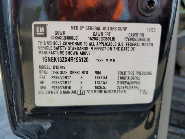 2004 Chevrolet Tahoe K1500 VIN: 1GNEK13ZX4R196120 Lot: 56903344