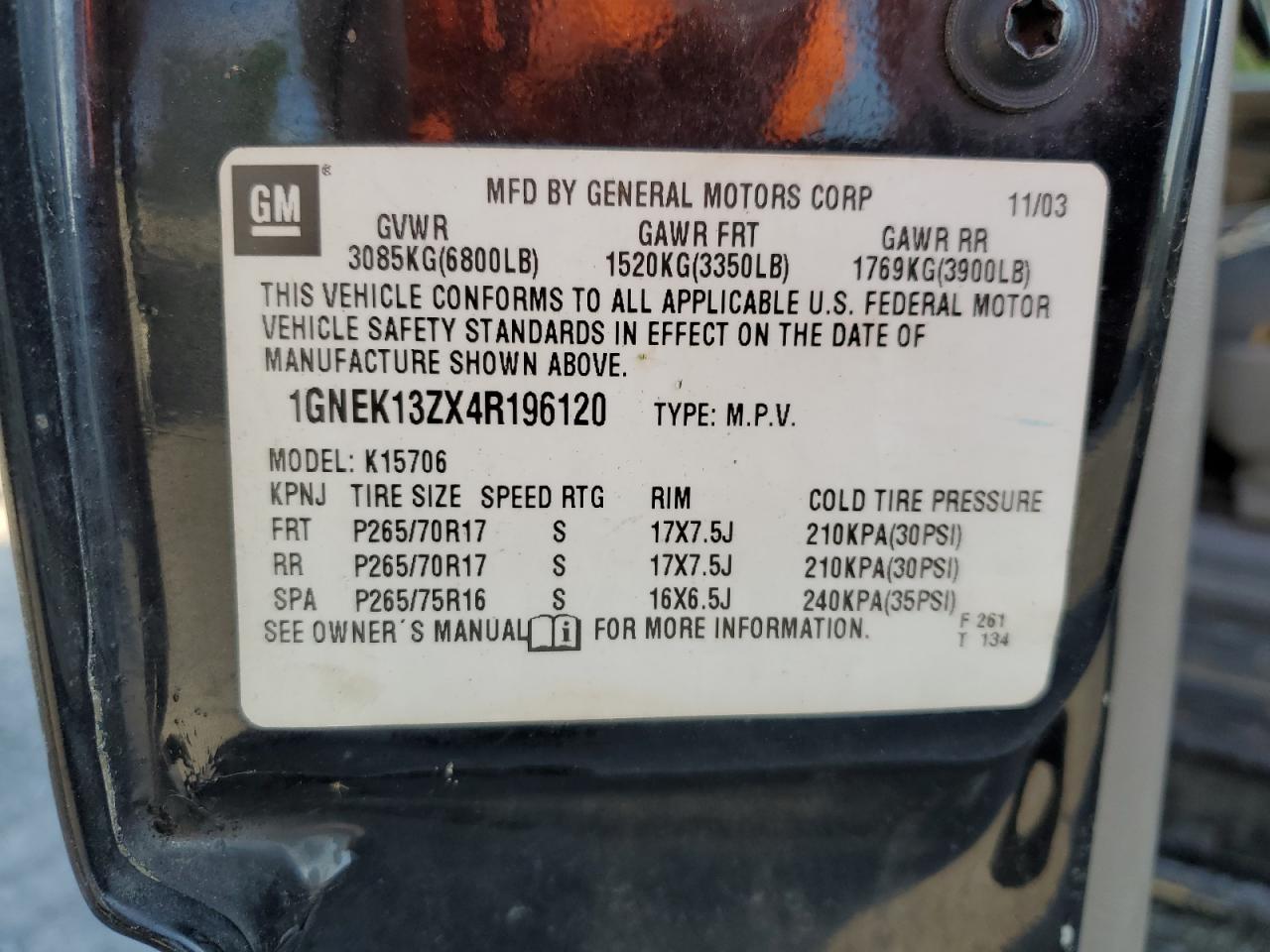 1GNEK13ZX4R196120 2004 Chevrolet Tahoe K1500