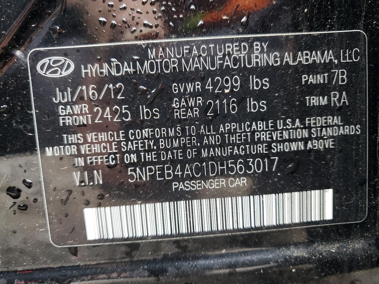 5NPEB4AC1DH563017 2013 Hyundai Sonata Gls