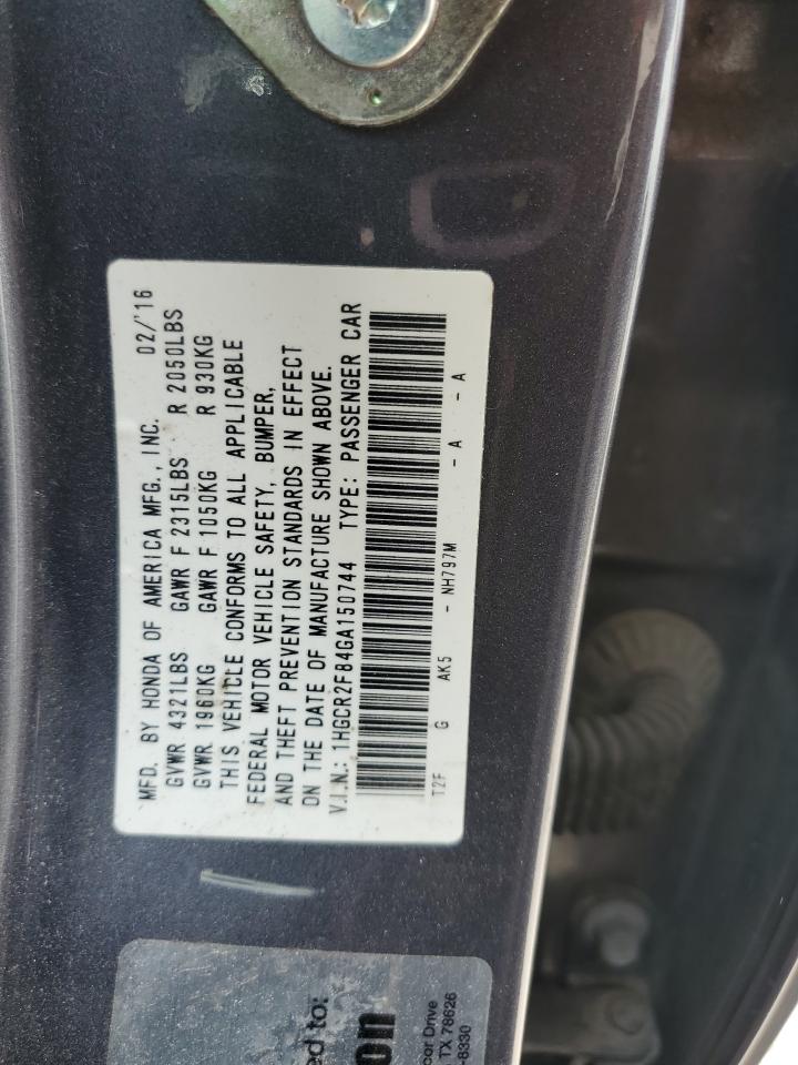 1HGCR2F84GA150744 2016 Honda Accord Exl