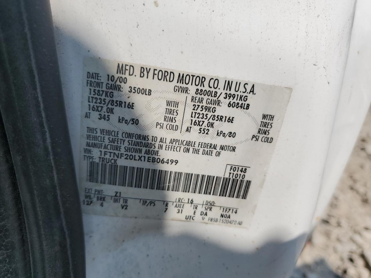 1FTNF20LX1EB06499 2001 Ford F250 Super Duty