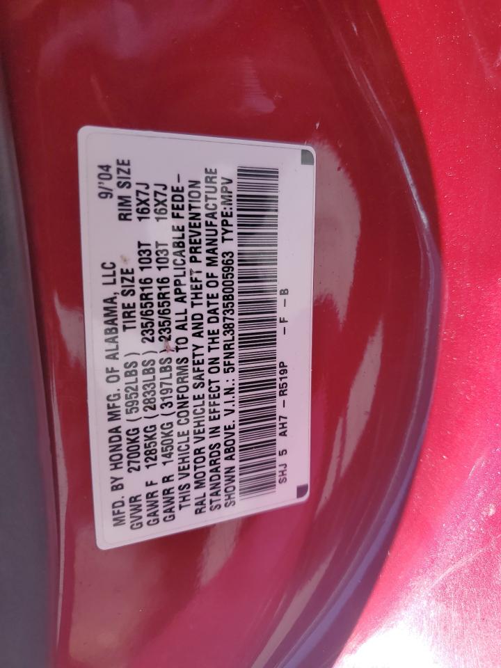 5FNRL38735B005963 2005 Honda Odyssey Exl