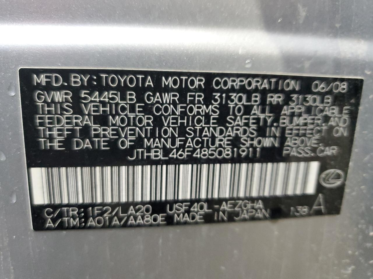 JTHBL46F485081911 2008 Lexus Ls 460