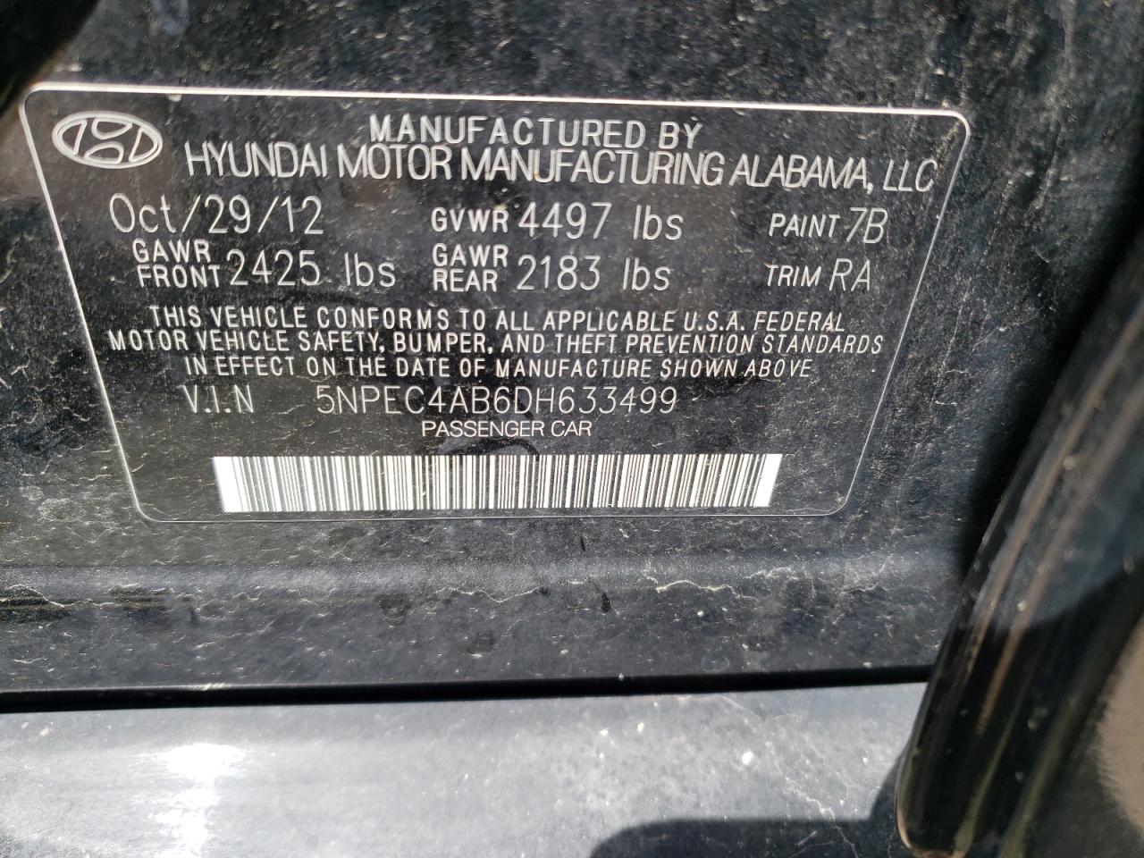 5NPEC4AB6DH633499 2013 Hyundai Sonata Se