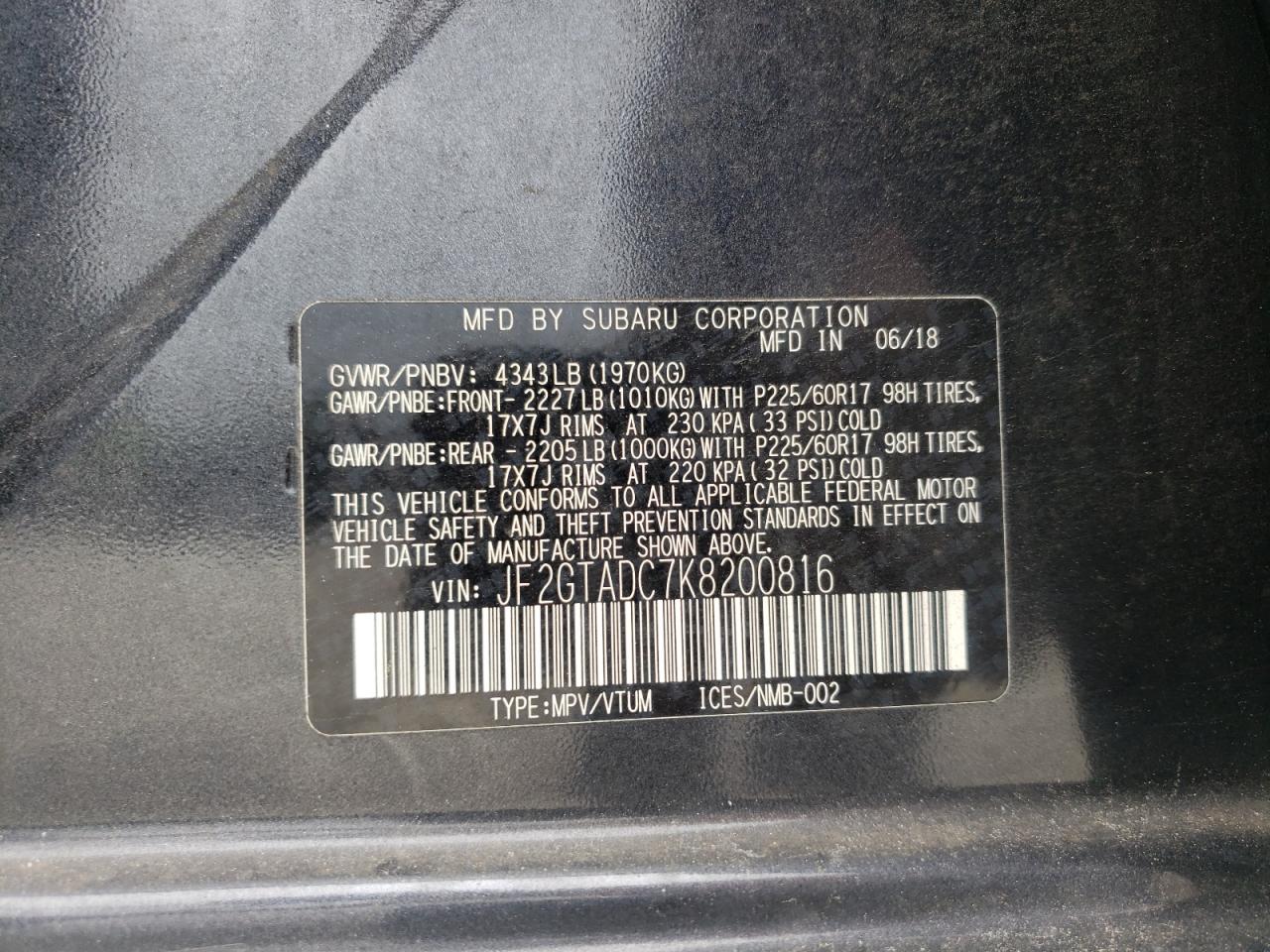 JF2GTADC7K8200816 2019 Subaru Crosstrek Premium