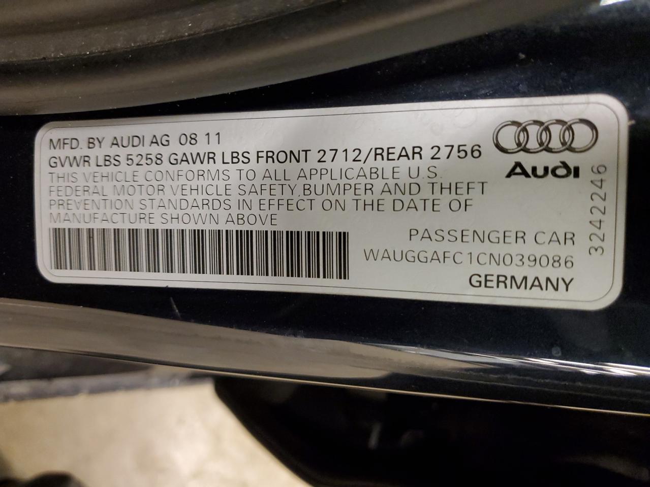 WAUGGAFC1CN039086 2012 Audi A6 Premium Plus