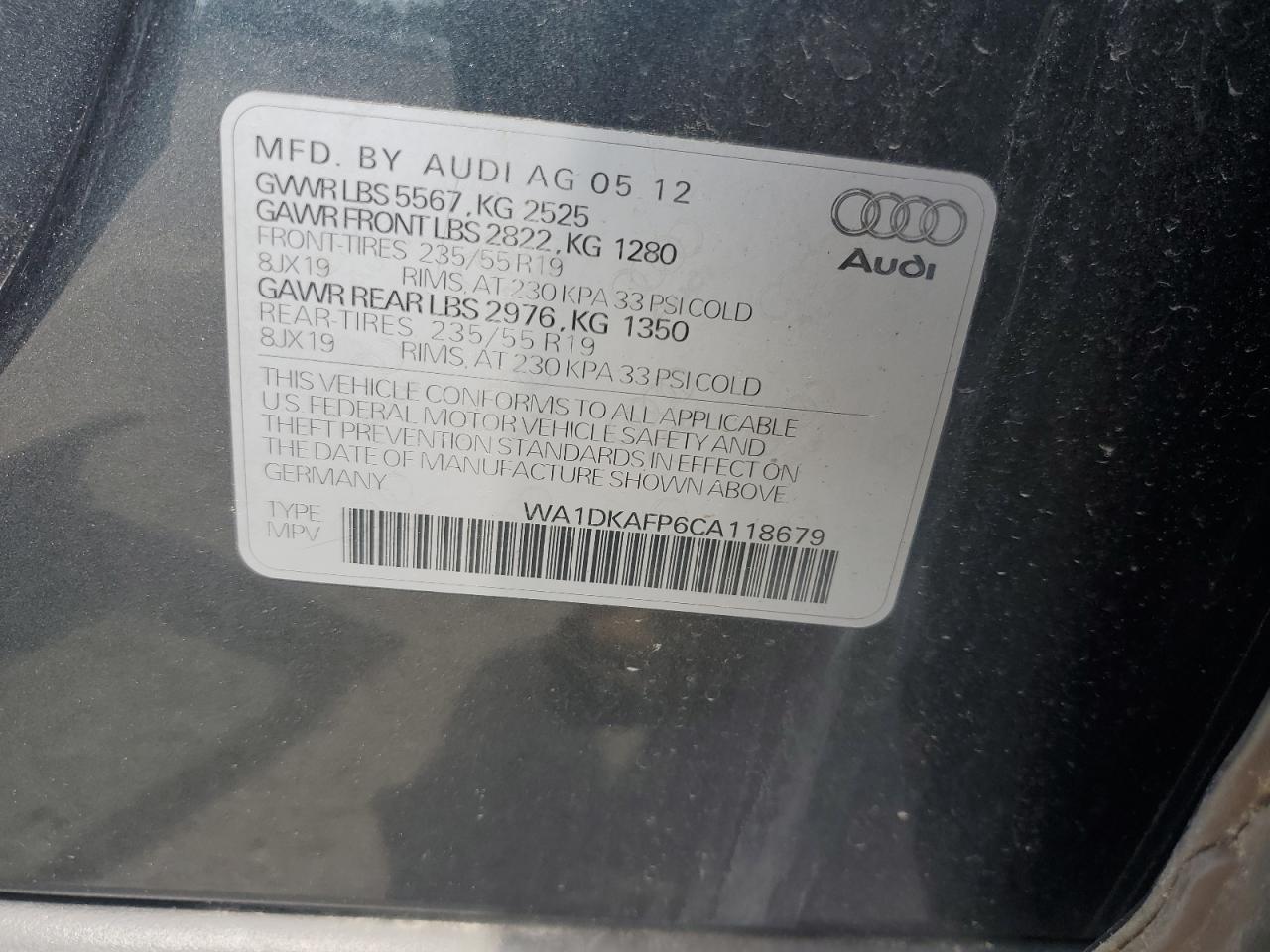 WA1DKAFP6CA118679 2012 Audi Q5 Premium Plus