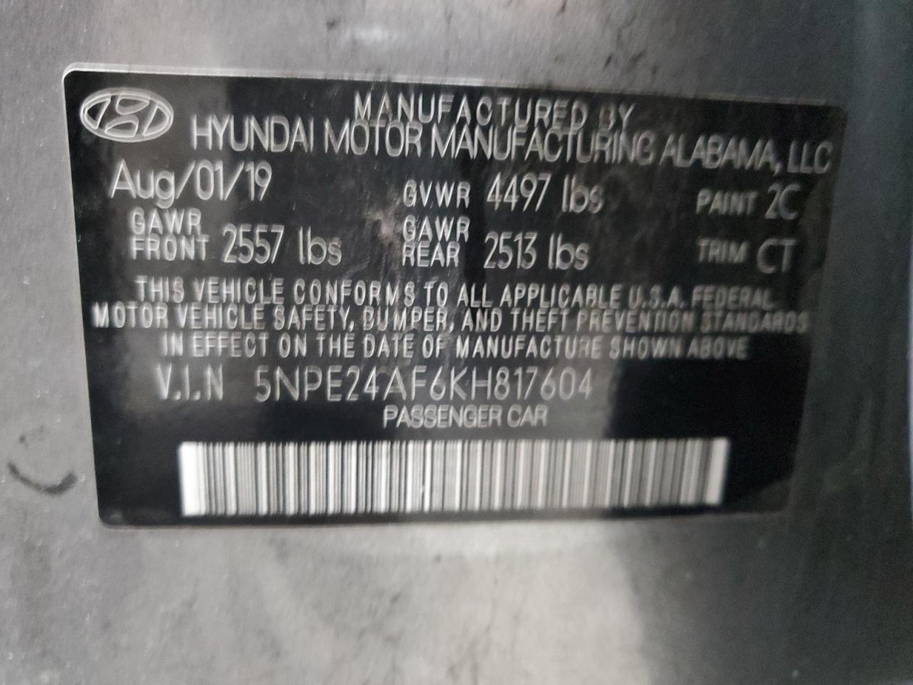 5NPE24AF6KH817604 2019 Hyundai Sonata Se