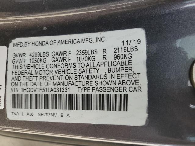 2020 Honda Accord Exl VIN: 1HGCV1F51LA031331 Lot: 54653324