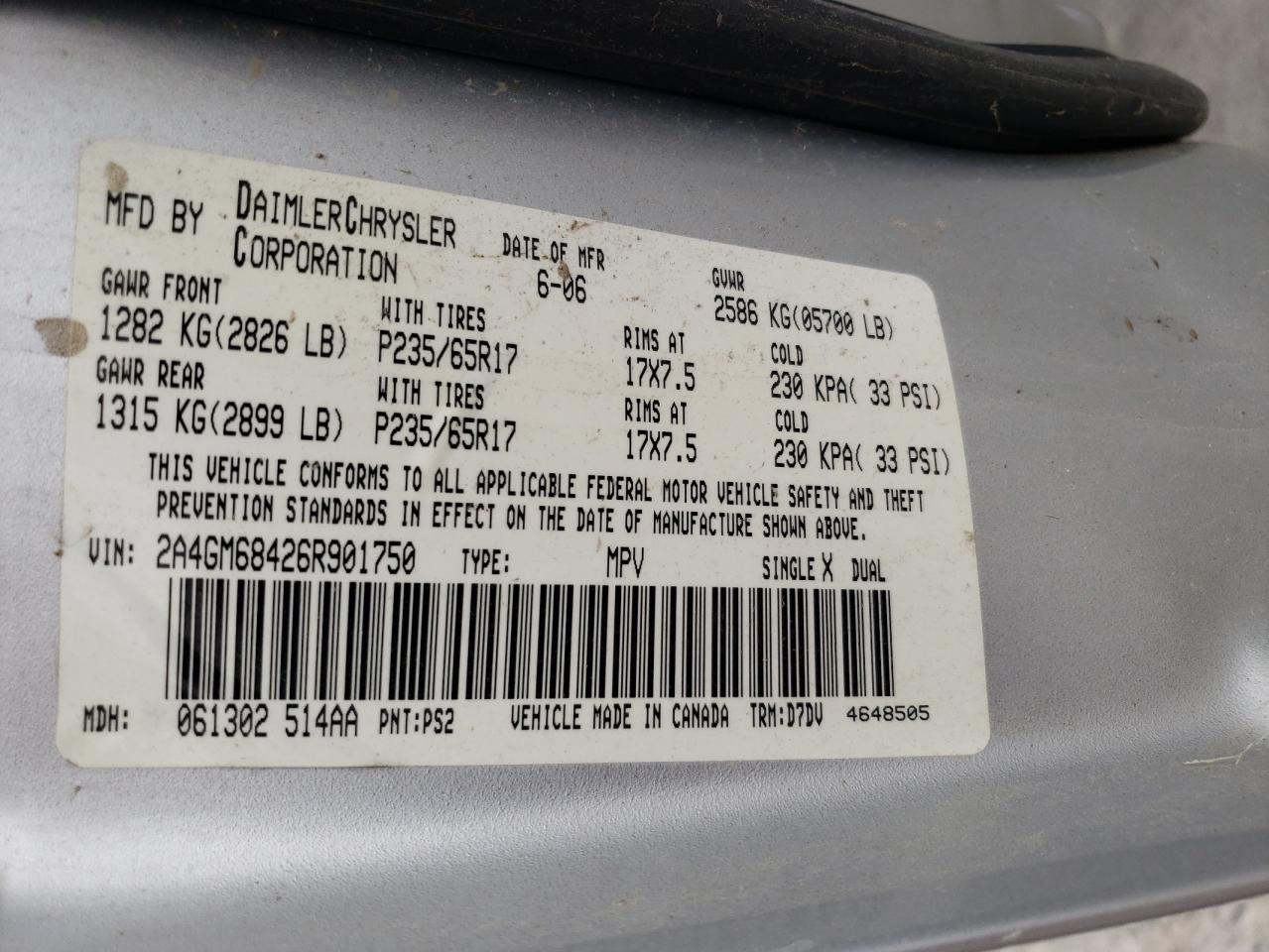 2A4GM68426R901750 2006 Chrysler Pacifica Touring