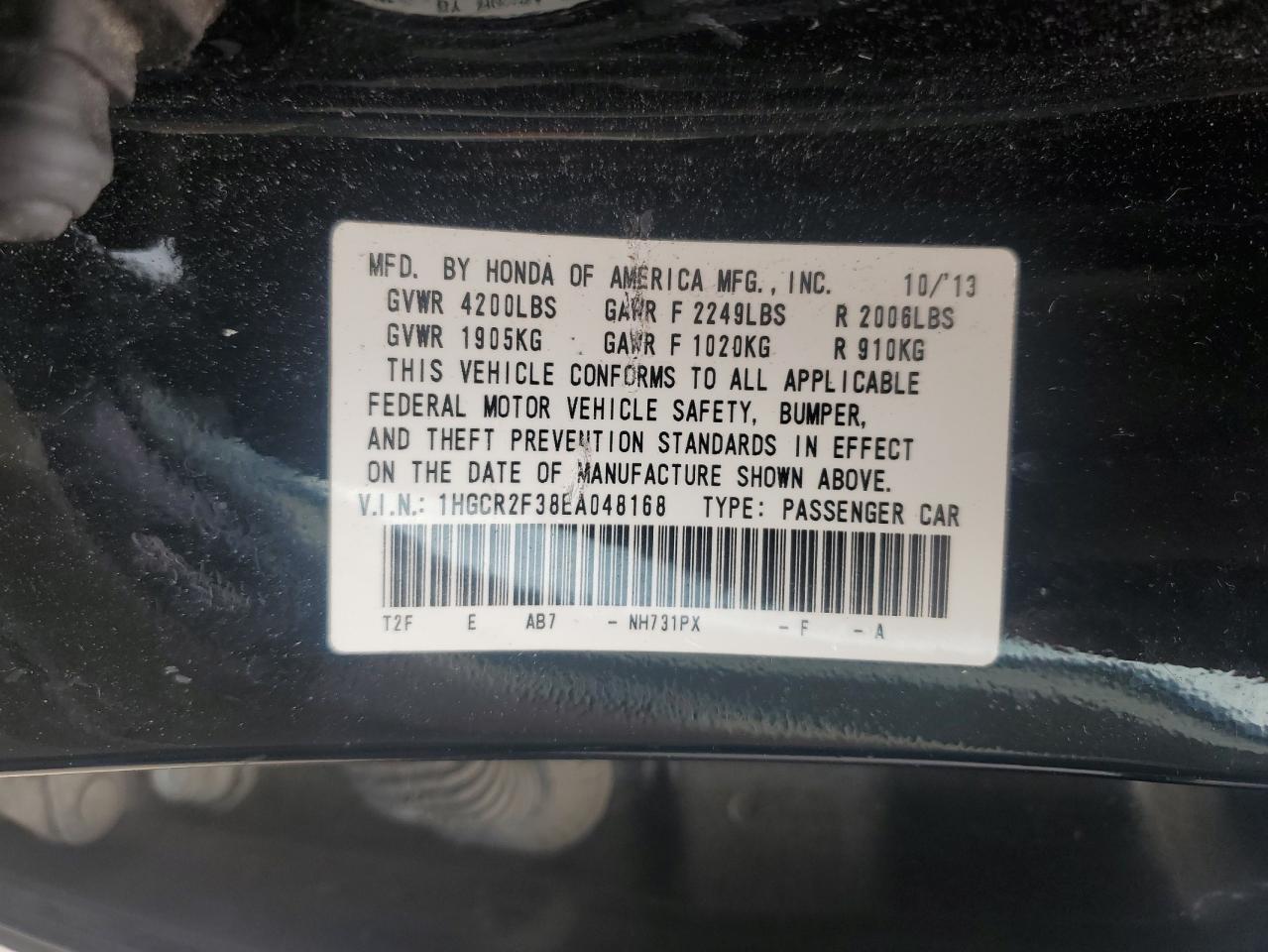 1HGCR2F38EA048168 2014 Honda Accord Lx